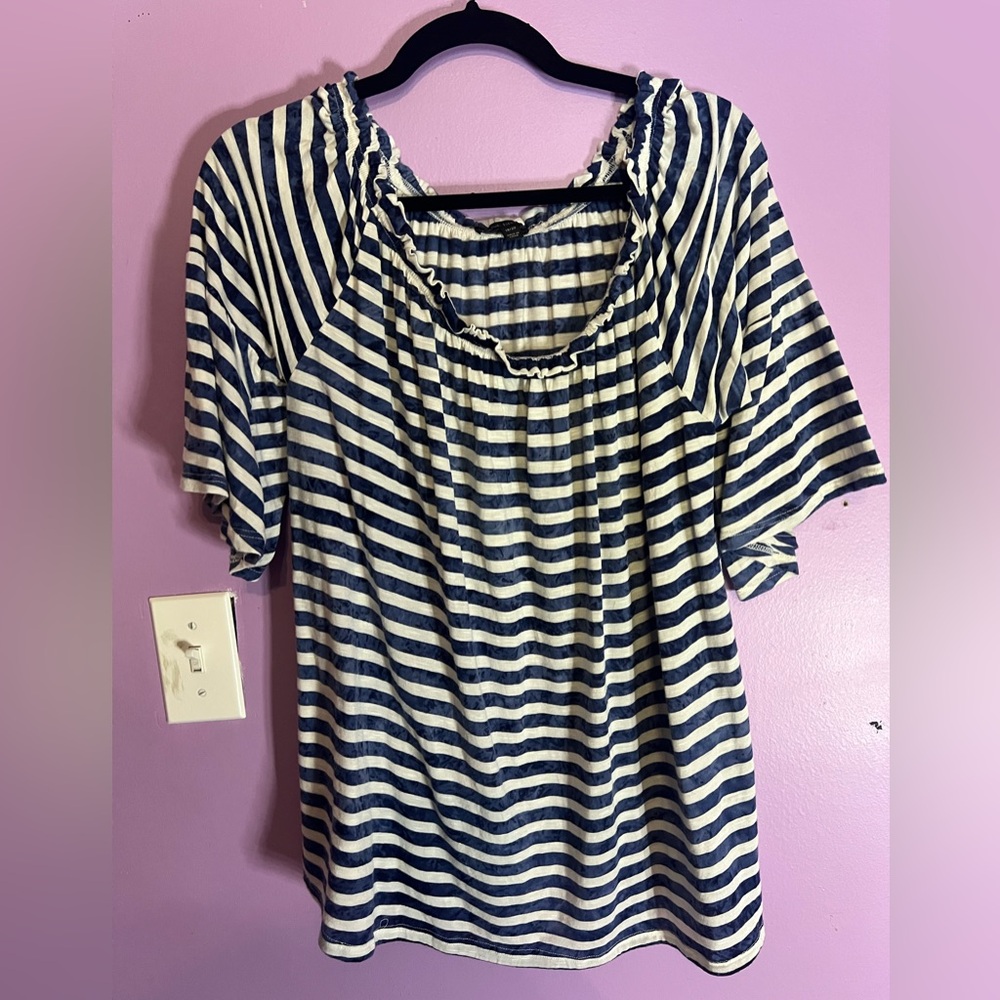 Lane Bryant Navy and White Striped Shirt